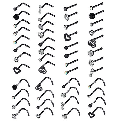 16-48 piezas Anillos de nariz circonita cúbica/ópalo Tornillo de aro L Pernos de hueso 316L Acero Pin Piercing 20G Foto 1 de 4