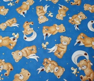 28" Night Night Sweet Baby Popcorn the Bear Quilting Treasures Deep Blue - Image 1 of 3