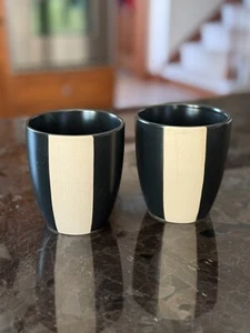 2 Mikasa Gourmet Basics Stoneware HA250 Bamboo Black Coffee Mugs - Picture 1 of 8