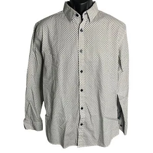 Coastal Flip Cuff Button Up Shirt L White Geometric Modern Fit Long Sleeves - Picture 1 of 6