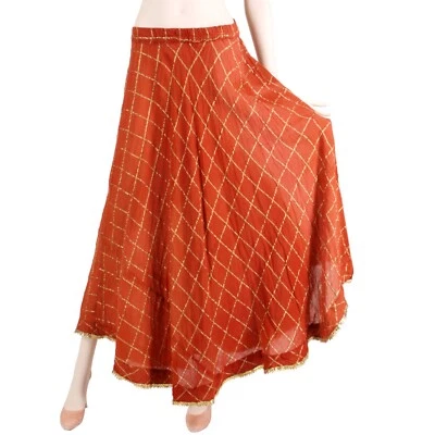 OS Vintage 1970s Dark Orange Gold Gauze Maxi Skirt Boho Hippie Festival 70s 90s - Image 1 of 4