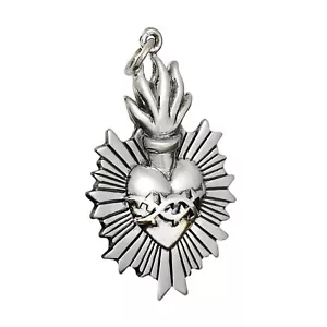Sacred Heart of Jesus Flaming 925 Solid Sterling Silver Charm Pendant Thorns - Picture 1 of 7