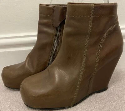 Botas al tobillo para mujer Rick Owens de cuero marrón con plataforma oculta 39 UK6 Foto 1 de 4