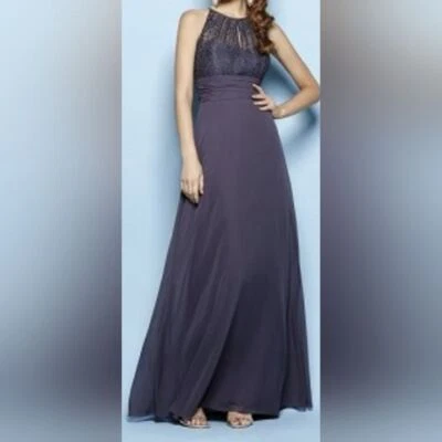 NWT Long High-Neck Lace & Poly Chiffon Navy  Bridesmaid Dress size 12 - Image 1 of 3