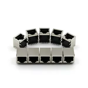 10Pcs RJ45 Right Angle Network Ethernet 8P8C Female Socket PCB Solder Connectors - Afbeelding 1 van 5