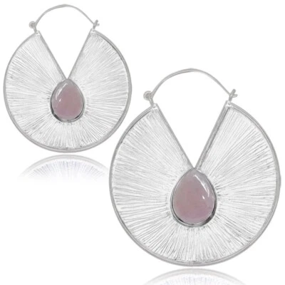 PAR DE TAPONES DE LATÓN CHAPADO EN PLATA DE 1” 3/8 PULGADAS PIEDRA CUARZO ROSA 18g Foto 1 de 4