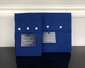 Ralph Lauren Percale Organic Cotton Flat Sheet 2 Standard Pillowcases Blue FULL - Picture 1 of 9