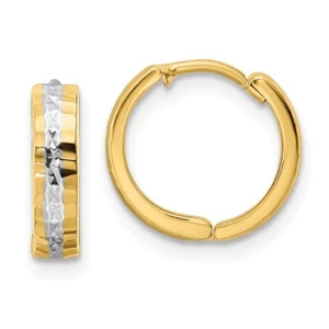 Real 14kt w/Rhodium Diamond-cut 3x12mm Hinged Hoop Earrings - Picture 1 of 5