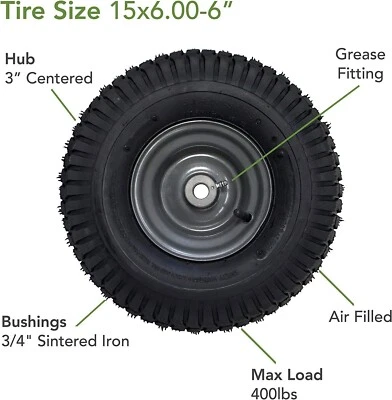 MARASTAR 15x6.00-6" Front Tire Assembly Wheels for Craftsman Riding Mowers (21446)