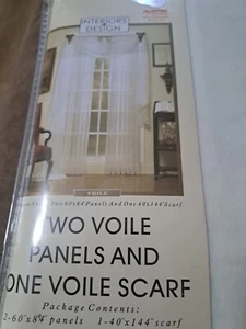 2 Sibbon Voile Panels Curtains 60"X 84" And Window Scarf Off White Sheer - Picture 1 of 6