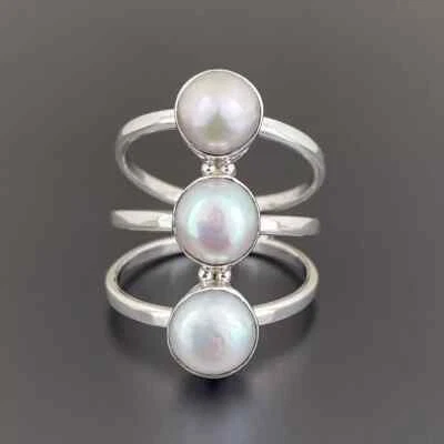 Pearl Women Ring 925 Sterling Silver Band &Statement Ring Wedding All Size C297 - Image 1 of 4