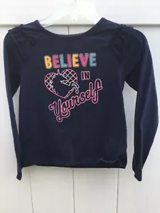 Garanimals 365Kids Girls Long Sleeve Ruffled, Glitter Unicorn Navy  Size 7 - Picture 1 of 3