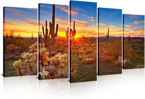 Nuovo 5 pezzi grande tela arte parete tramonto paesaggio Arizona deserto cactus spedizione veloce - Foto 1 di 7