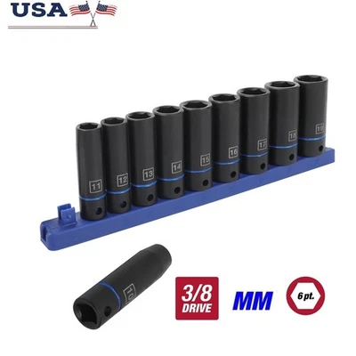 11Piece 3/8Inch Deep Drive Socket Set CrV Steel Automotive Tools Durable New - Image 1 of 4