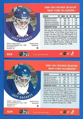 #624 JEFF HACKETT RC ERROR STAT HEADER O/C + CORRECTED 1990-91 PRO SET ISLANDERS - Image 1 of 2