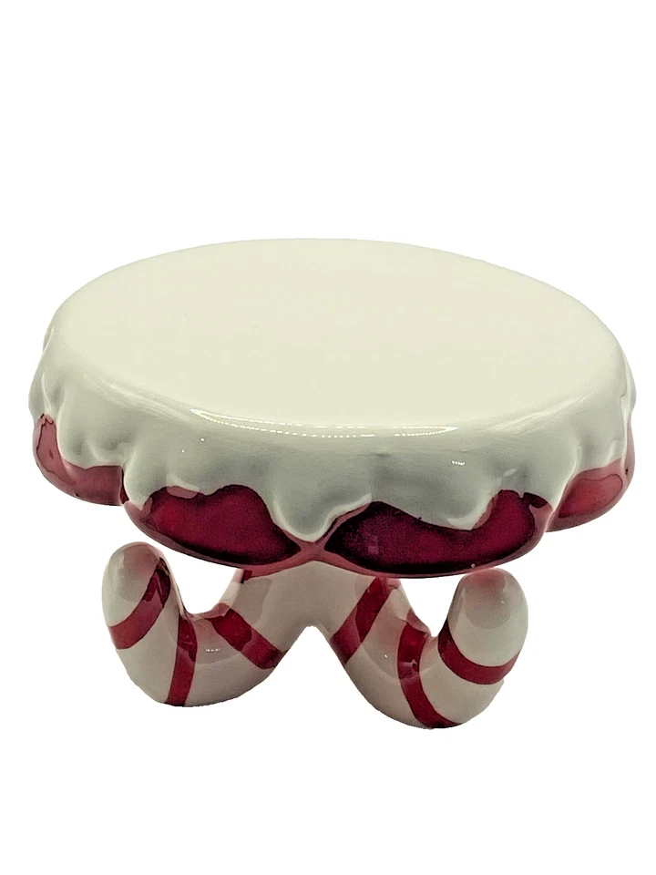 SLEIGH BELL BISTRO NEW MINI SINGLE INDIVIDUAL CUPCAKE STAND CHRISTMAS PEPPERMINT SWIRL CERAMIC