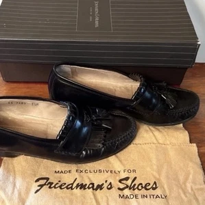 Sz 7.5 JOHNSTON & MURPHY Men's Shoes Tassel Loafers Black Leather ITALY Stanza - Picture 1 of 12