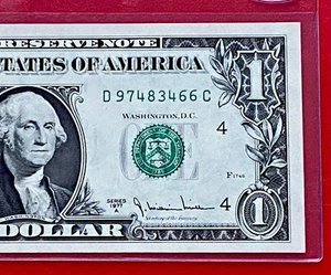 1977 A $1 DOLLAR BILL ( CLEVELAND D ) UNCIRCULATED - Picture 1 of 3