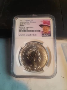 2023 - Great Britain QEII Obverse NGC MS69 Uncirculated Britannia Silver - Picture 1 of 2