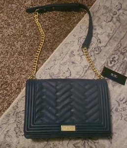 BCBG Paris Womens Quilted Purse blue Flap Shoulder Bag with Gold-tone Hardware - Picture 1 of 14