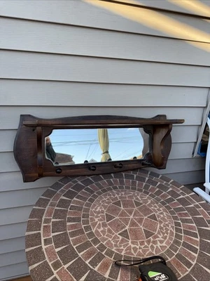 Casaco de parede vintage 30” com espelho e prateleira madeira maciça - Imagem 1 de 4