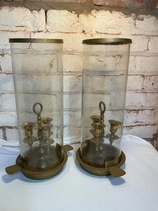 Vintage Brass Lantern Candle Holder Nautical Decor Gold Glass 14.75 X 9” - Picture 1 of 8