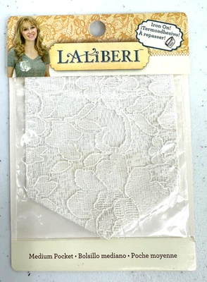 EK Success Brands LALIBERI Medium Pocket Iron-On Applique White Floral Lace - Image 1 of 4