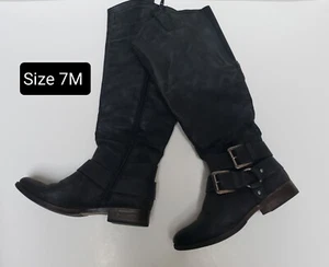 Maurices Womens Vegan Leather Side Zip Tall Riding Boots w Buckle Size 7M Grey - Picture 1 of 18
