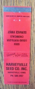 HARVEYVILLE, KANSAS: HARVEYVILLE SEED COMPANY MATCHBOOK MATCHCOVER -E - Imagen 1 de 1
