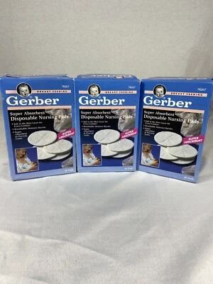 Lote de 3 almohadillas de lactancia desechables súper absorbentes GERBER suaves para la piel nuevas en caja Foto 1 de 4