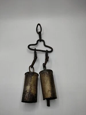 Antique Hand Forged Wrought Hanging Bells w/Rolled Clapper Rustic Primitive - Image 1 of 4