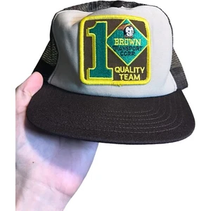 Vintage braune Transportmütze Herren verstellbar Druckknopflasche Truckerkappe USA Qualität Team - Bild 1 von 3