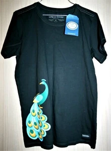 Life is Good Retired Peacock Power Jet Black T-Shirt Size M 100% Cotton New/Tag - Picture 1 of 3