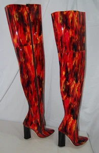 38/7.5❤️Made ITALY VON BERLIN RED Patent Leather Over Knee High HEELS Boots OTK - Picture 1 of 16