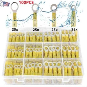 100-200PCS Wire Crimp Connectors Waterproof Heat Shrink Ring Terminals 12-10AWG - Picture 1 of 9