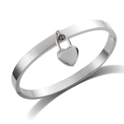 ZARD Dangling Heart Charm Bangle Bracelet in Platinum Plating - Image 1 of 3