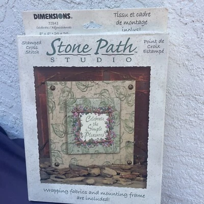 2002 Dimensions Celebrate 72843 Stamped Cross Stitch Kit 8x8 w/ Frame Vintg 9864 - Image 1 of 4
