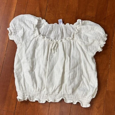 Old Navy Girls size XXL / 18 White Short Sleeve Smocked Crop Top Cute BOHO - Image 1 of 4