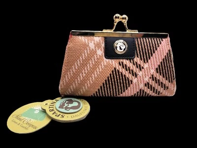 NWT Spartina Daufuskie Island Pink Plaid Linen Coin Purse Gold Snap Leather - Image 1 of 4