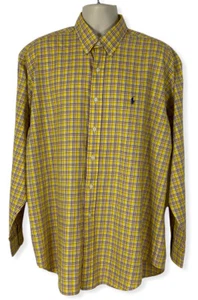 POLO RALPH LAUREN Blake Yellow Plaid 100% Cotton Mens Casual Dress Shirt Size XL - Picture 1 of 9