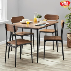 Juego de Comedor 4 Sillas y Mesa Moderno Elegante Wood Metal Kitchen Table Set - Picture 1 of 10