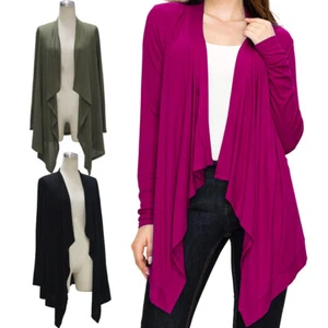 Womens Draped Front Open Cardigan Casual Long Sleeve Lightweight Sweaters Duster - Picture 1 of 28