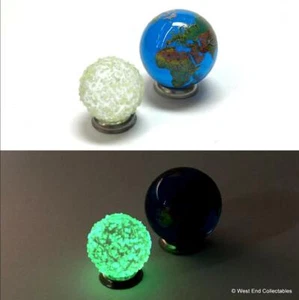 Earth and Glow in the Dark Moon Glass Marbles - Planet Globe World Marble - Picture 1 of 5
