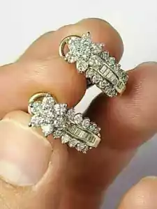 2.50Ct Round Cut Lab-Created Diamond Huggie Hoop Earrings 14K Yellow Gold Plated - Picture 1 of 9