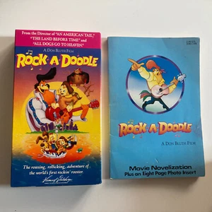 Rock-A-Doodle 1991 (VHS & Movie Tie In Paperback) Glen Campbell - Picture 1 of 2