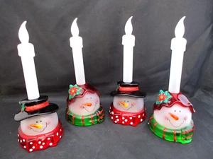 Set 4 beleuchtete Weihnachten Tisch Schneemänner Kerzen rot grün blau Farben 8,5" - Bild 1 von 9