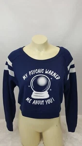 Ambiance Crop Top Sweatshirt Women Size Small Cute Blue - Picture 1 of 7