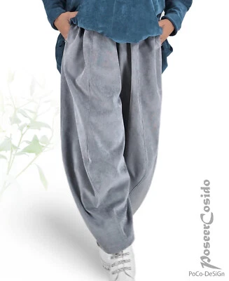 LAGENLOOK Ballon-Hose Winter Cord blau-grau XL-XXL-XXXL 46 48 50 52 54 56 58 - Bild 1 von 4