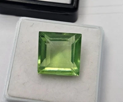 Green Peridot Princess Cut 12+Ct Natural Loose Certified Gemstone Ring Making - Image 1 of 4