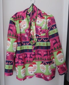 Men's 2XL 50-52 Christmas Jacket Blazer Pink Gr Red Ugly Bright Colors with Tie - Picture 1 of 11